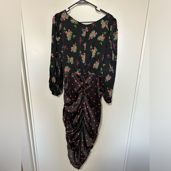 For Love And Lemons Black Floral and Polka Dot Dress - Picture 2 of 6